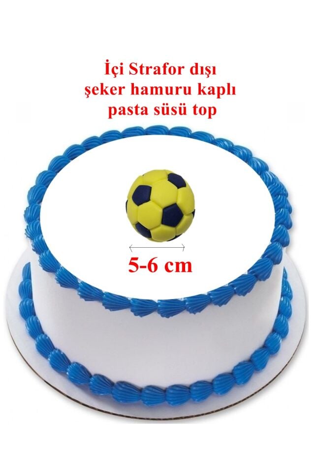 Şeker Hamurundan Futbol Topu Pasta Süsü Lacivert Sarı