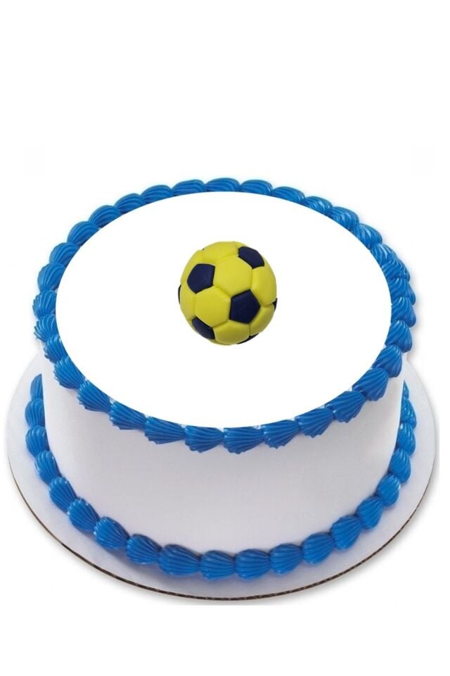 Şeker Hamurundan Futbol Topu Pasta Süsü Lacivert Sarı