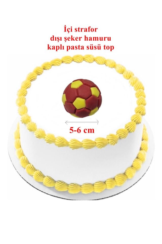 Şeker Hamurundan Futbol Topu Pasta Süsü Kırmızı Sarı