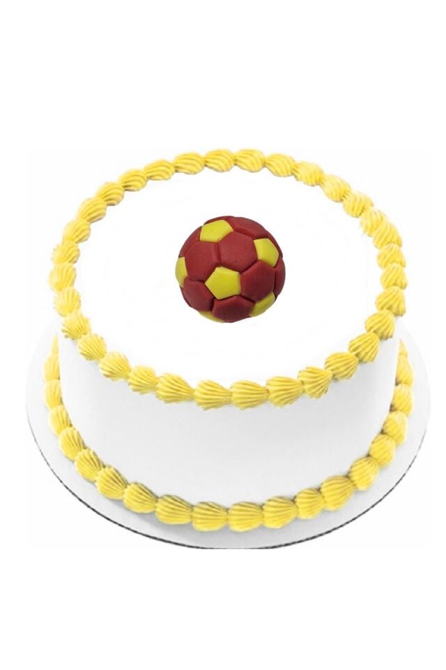 Şeker Hamurundan Futbol Topu Pasta Süsü Kırmızı Sarı
