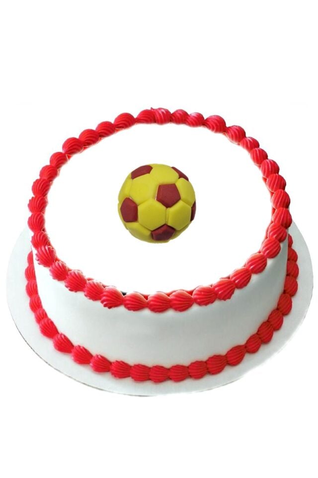 Şeker Hamurundan Futbol Topu Pasta Süsü Kırmızı Sarı  Model