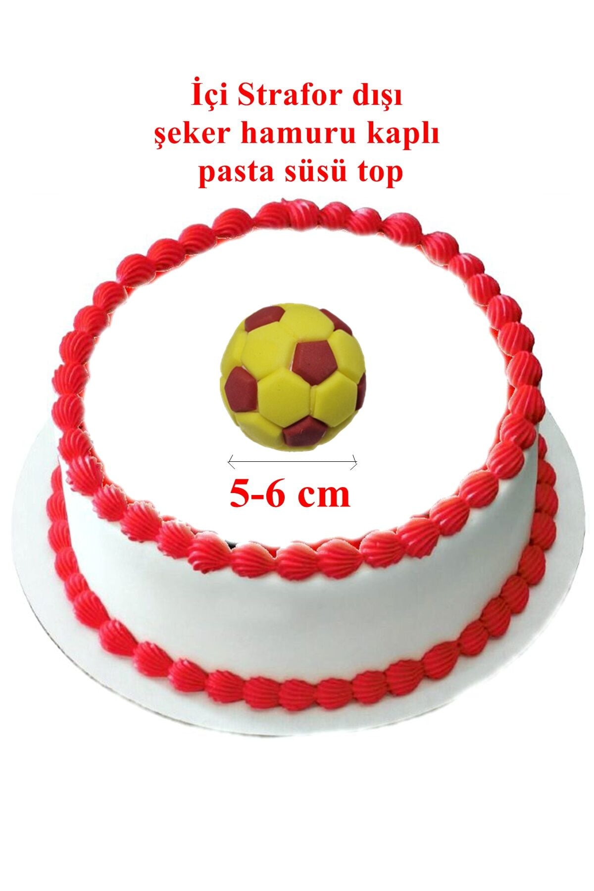Şeker Hamurundan Futbol Topu Pasta Süsü Kırmızı Sarı  Model