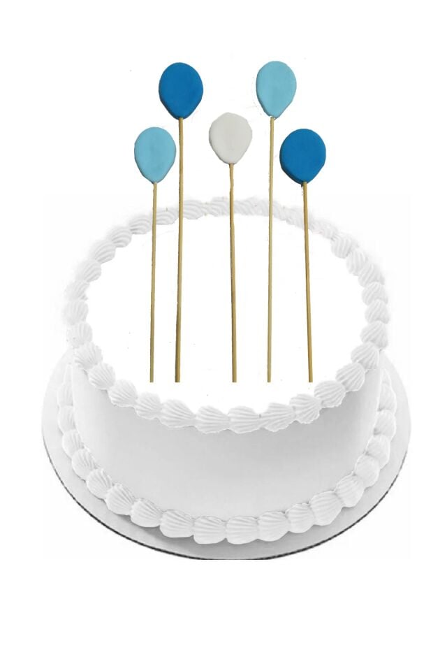 Şeker Hamurundan Mavi Balon Desenli Pasta Süsü