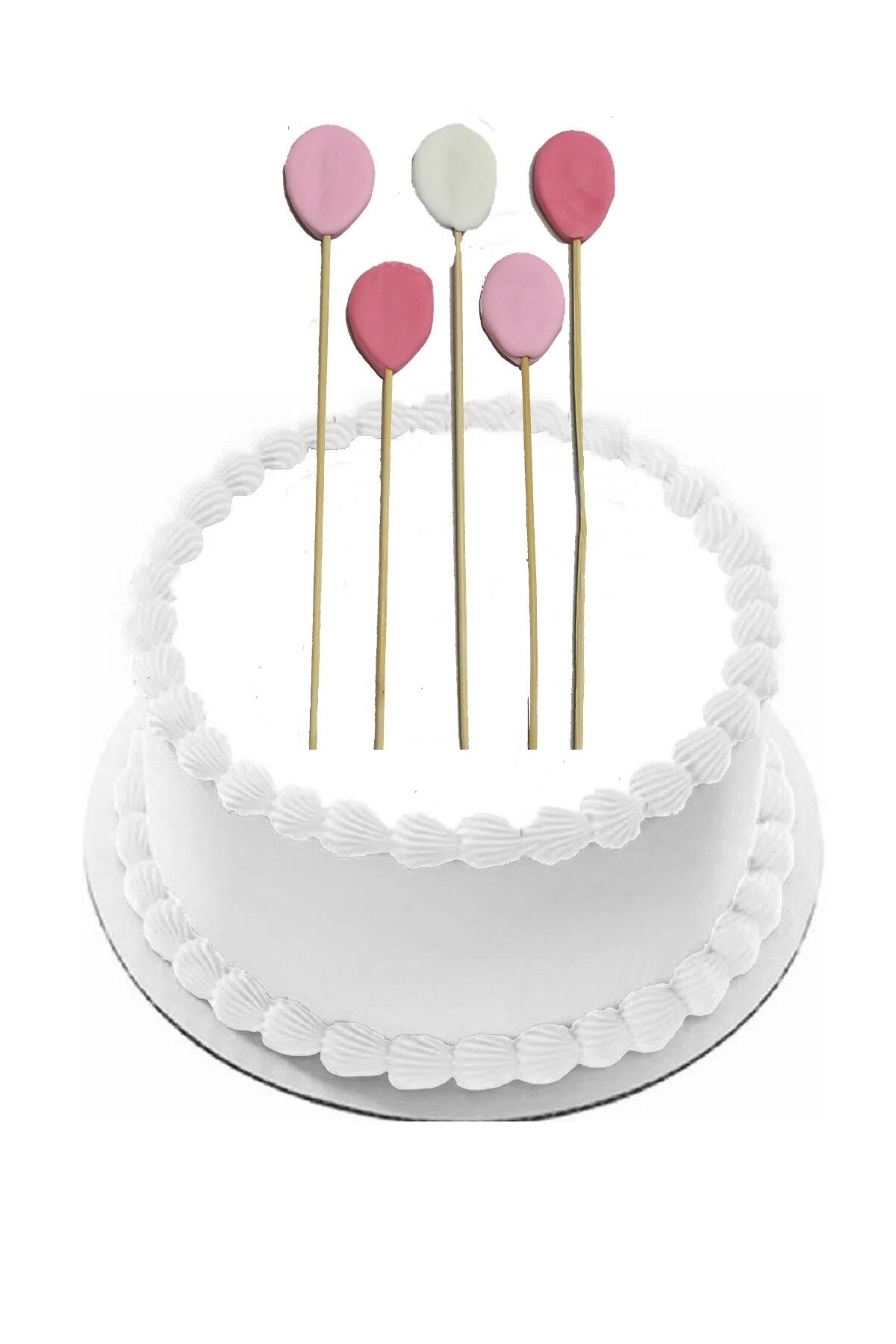 Şeker Hamurundan Pembe Balon Desenli Pasta Süsü