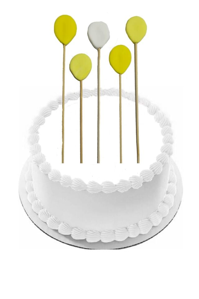 Şeker Hamurundan Sarı Balon Desenli Pasta Süsü