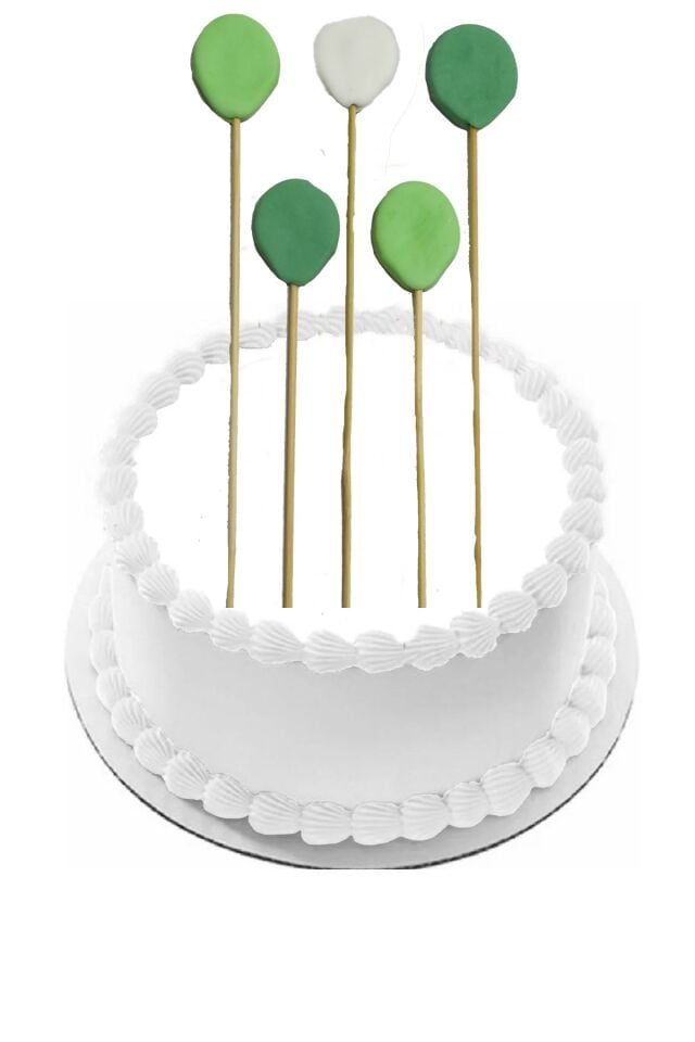 Şeker Hamurundan Yeşil Balon Desenli Pasta Süsü