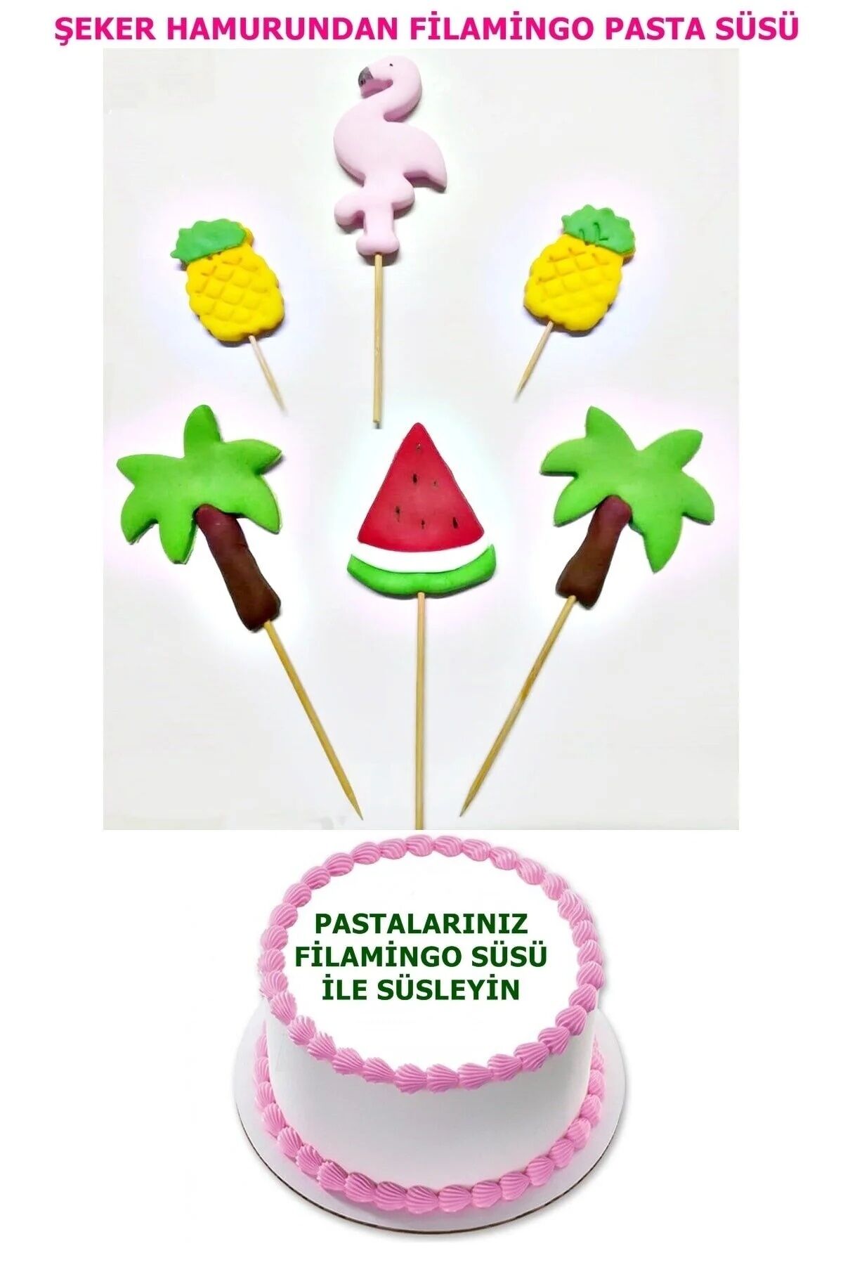 Şeker Hamurundan Flamingo Modeli Pasta Süsü
