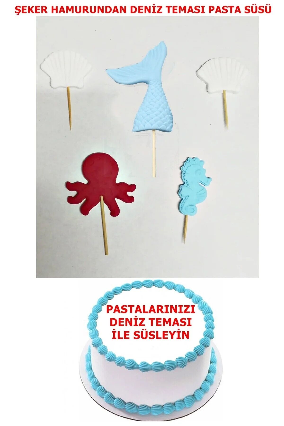Şeker Hamurundan Deniz Canlıları Modeli Pasta Süsü