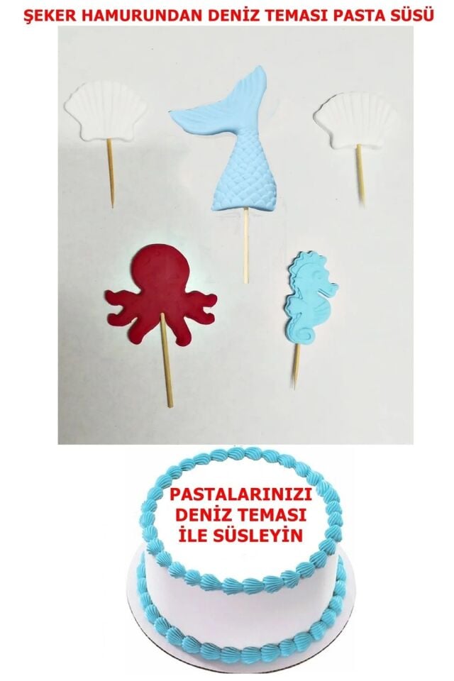 Şeker Hamurundan Deniz Canlıları Modeli Pasta Süsü
