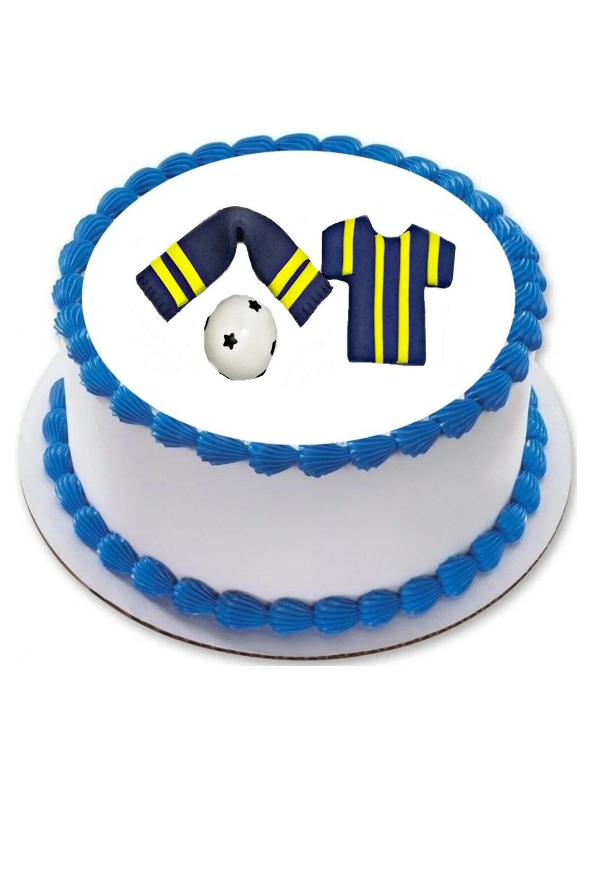 Şeker Hamurundan Lacivert Sarı Futbol  Modeli Pasta Süsü