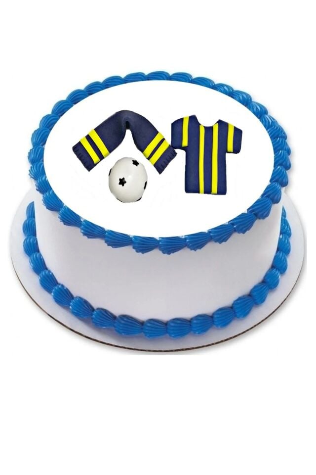 Şeker Hamurundan Lacivert Sarı Futbol  Modeli Pasta Süsü