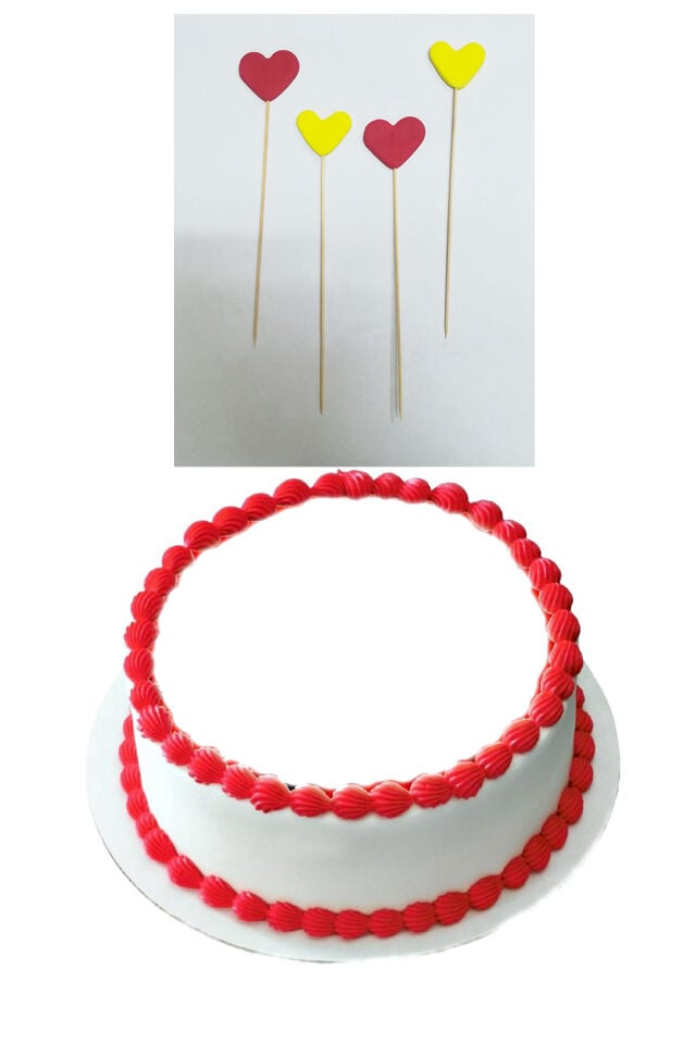 Şeker Hamurundan Kalp Pasta Süsü Kırmızı Sarı Renk