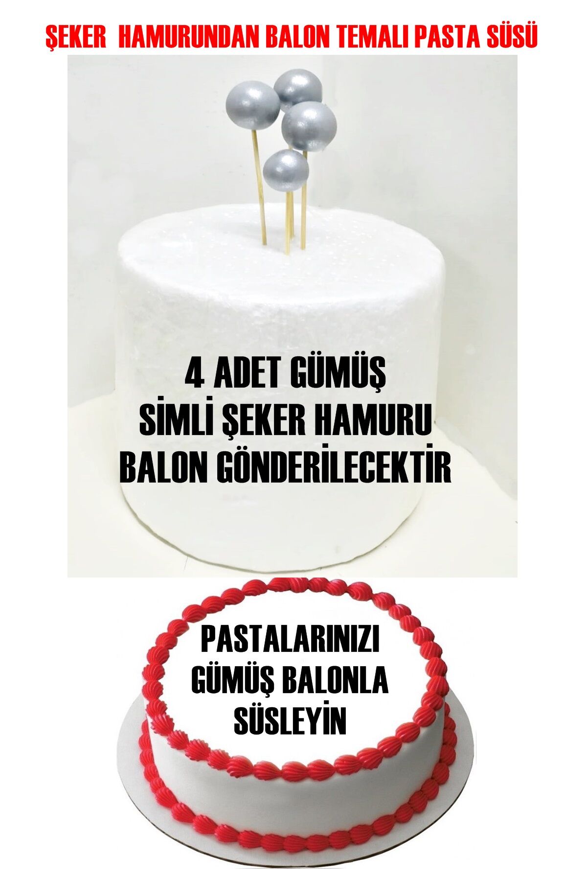 Şeker Hamurundan Gümüş Parlak Toplar 4 Adet Gelecek