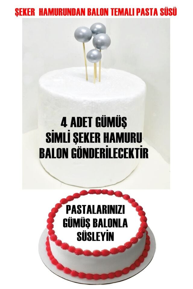 Şeker Hamurundan Gümüş Parlak Toplar 4 Adet Gelecek