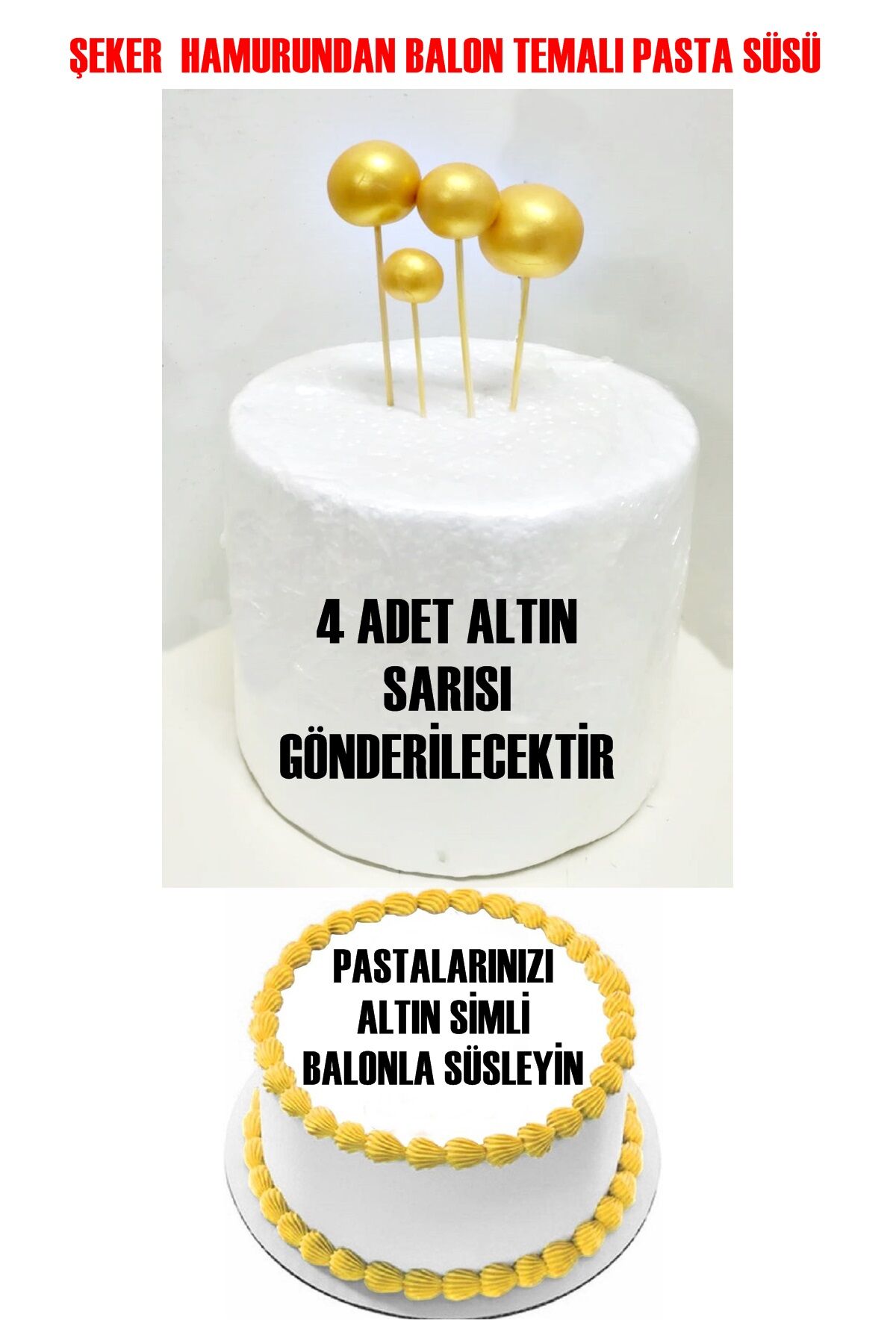 Şeker Hamurundan Gold Parlak Toplar 4 Adet Gelecek