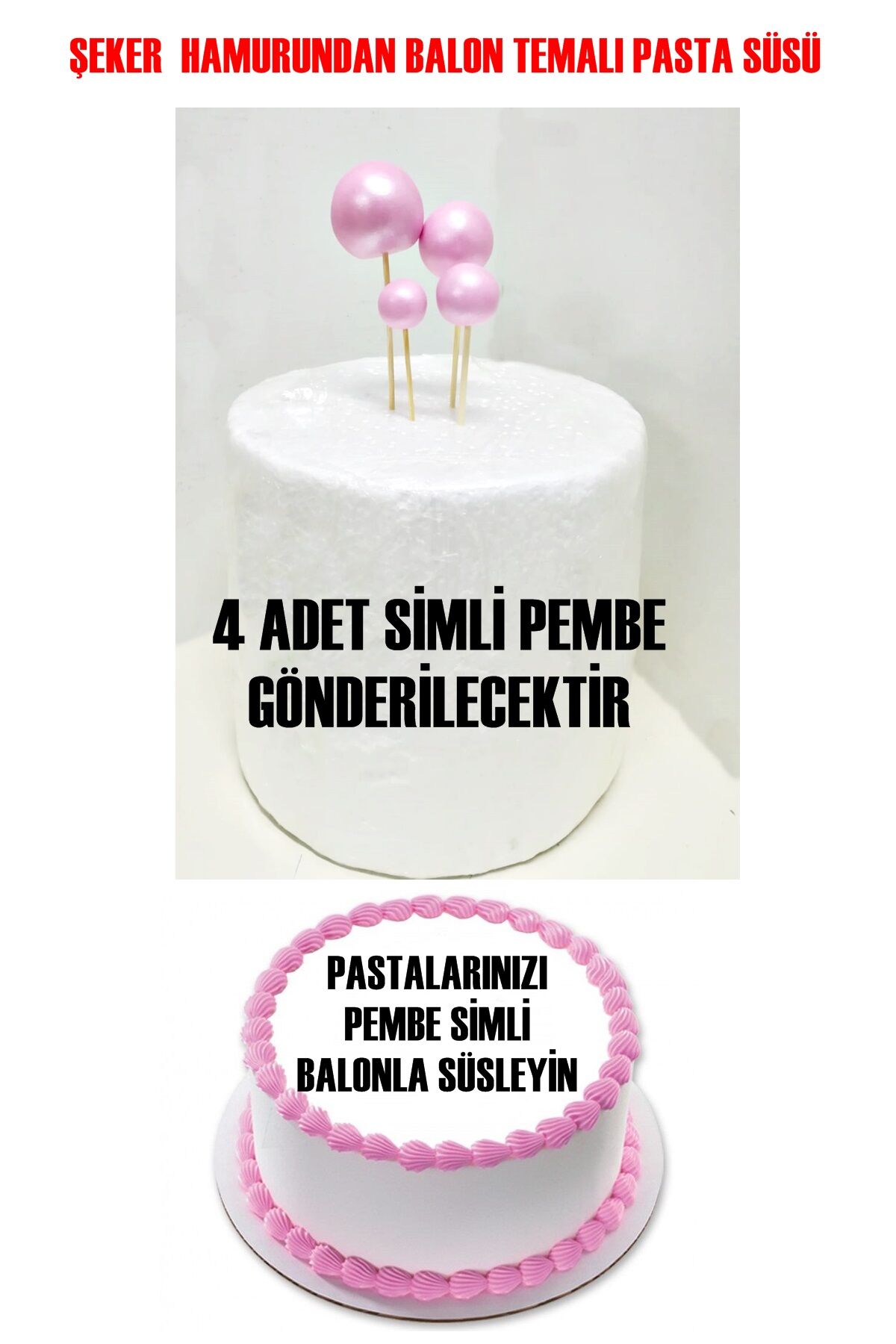 Şeker Hamurundan Pembe Parlak Toplar 4 Adet Gelecek