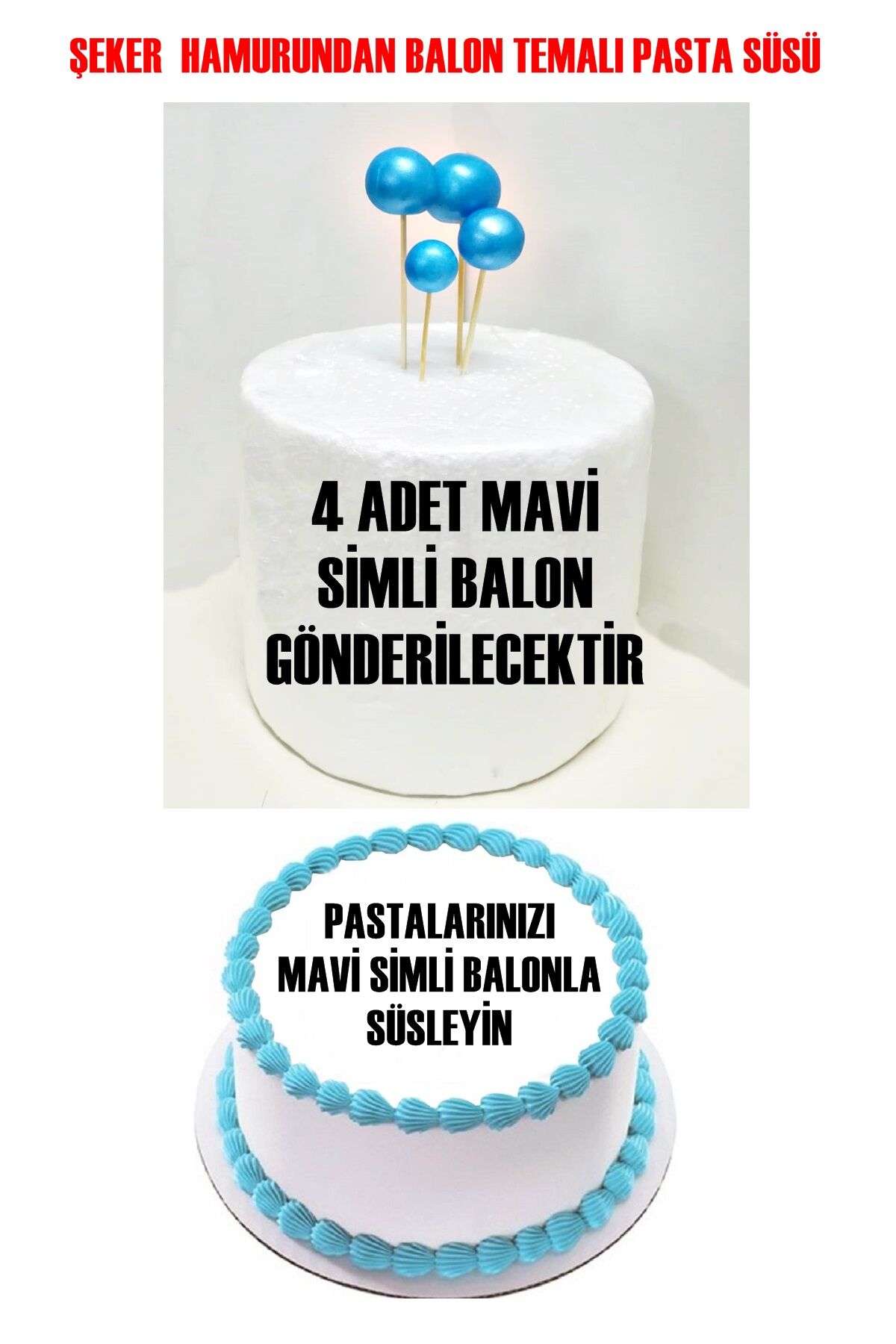Şeker Hamurundan Mavi Parlak Toplar 4 Adet Gelecek