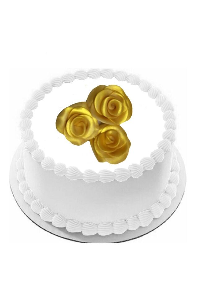 Şeker Hamurundan 3 Adet Gold Gül Pasta Süsü