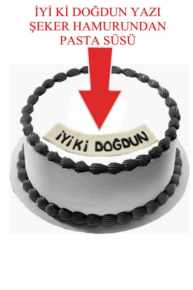 Şeker Hamurundan İyi Ki Doğdun Beyaz Üzerine Siyah Yazı Pasta Süsü