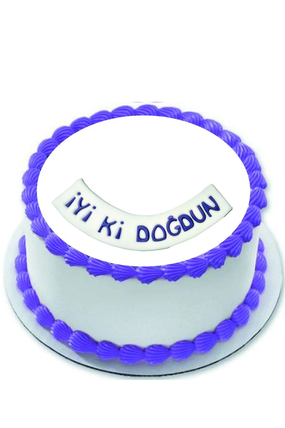 Şeker Hamurundan İyi Ki Doğdun Beyaz Üzerine  Mor Yazı Pasta Süsü