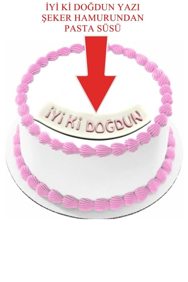 Şeker Hamurundan İyi Ki Doğdun Beyaz Üzerine  Pembe Yazı Pasta Süsü