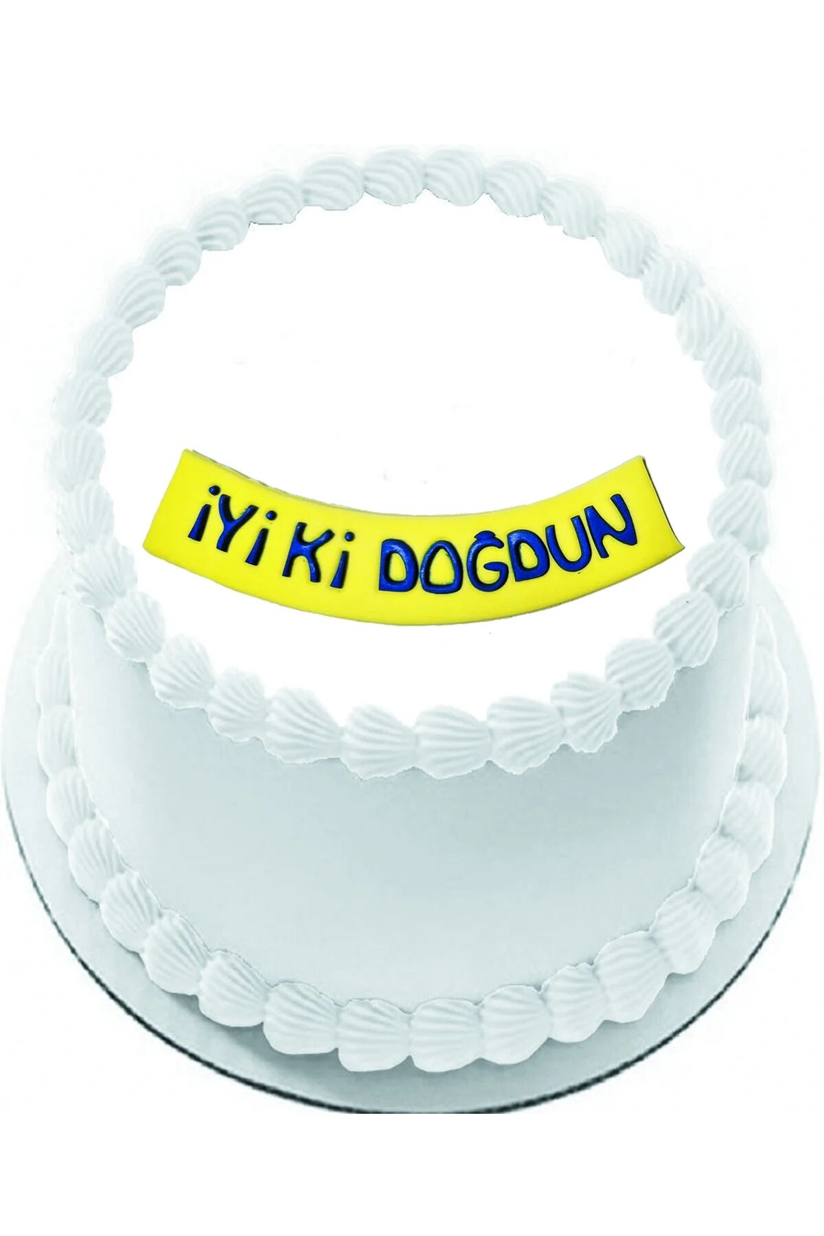 Şeker Hamurundan İyi Ki Doğdun Sarı Üzerine Lacivert Yazı Pasta Süsü