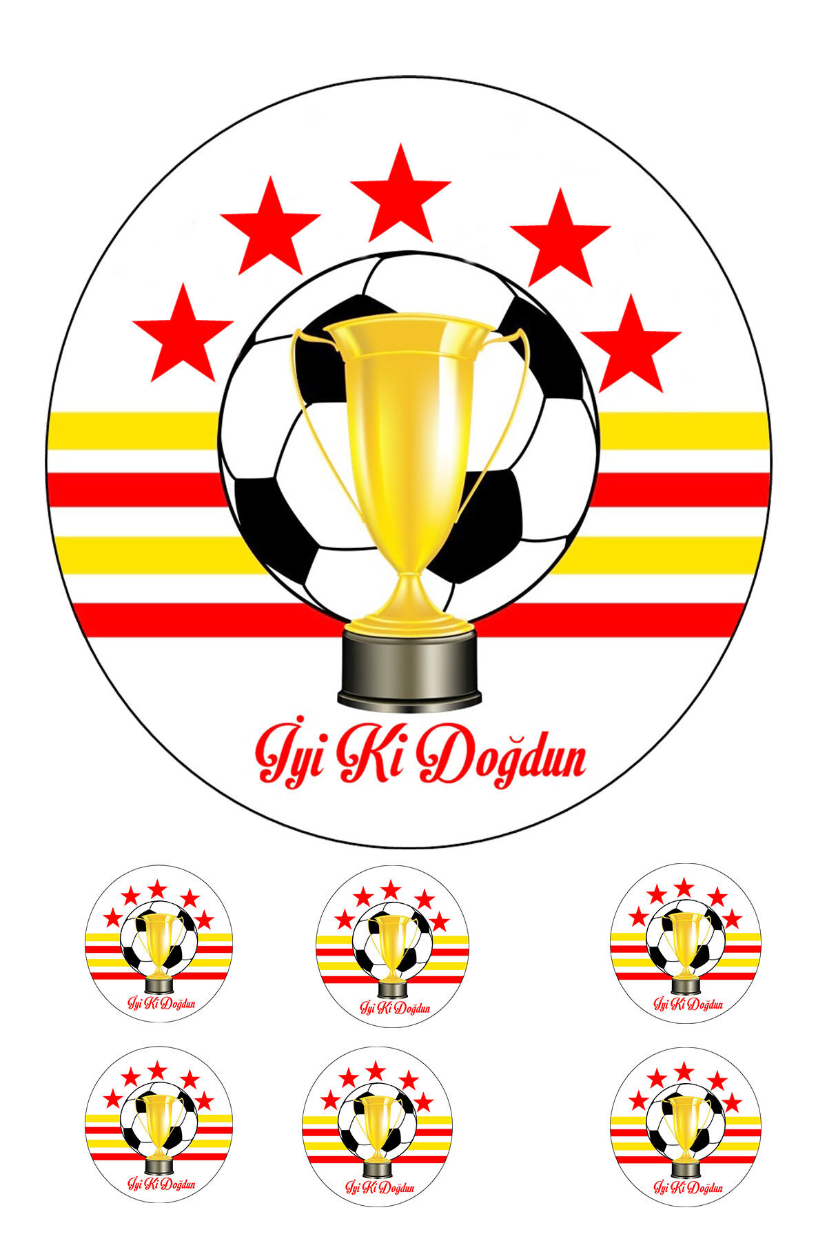 Yenilebilir Pasta Resmi Futbol Kırmızı Sarı Model 6-8-10 Kişilik Pastaya Uygun 16 cm Ebat