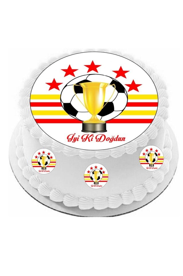 Yenilebilir Pasta Resmi Futbol Kırmızı Sarı Model 6-8-10 Kişilik Pastaya Uygun 16 cm Ebat