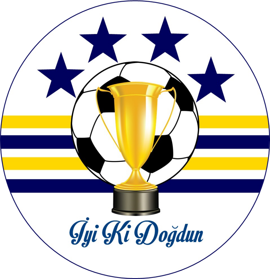 Yenilebilir Pasta Resmi Futbol Lacivert Sarı Model 6-8-10 Kişilik Pastaya Uygun 16 cm Ebat