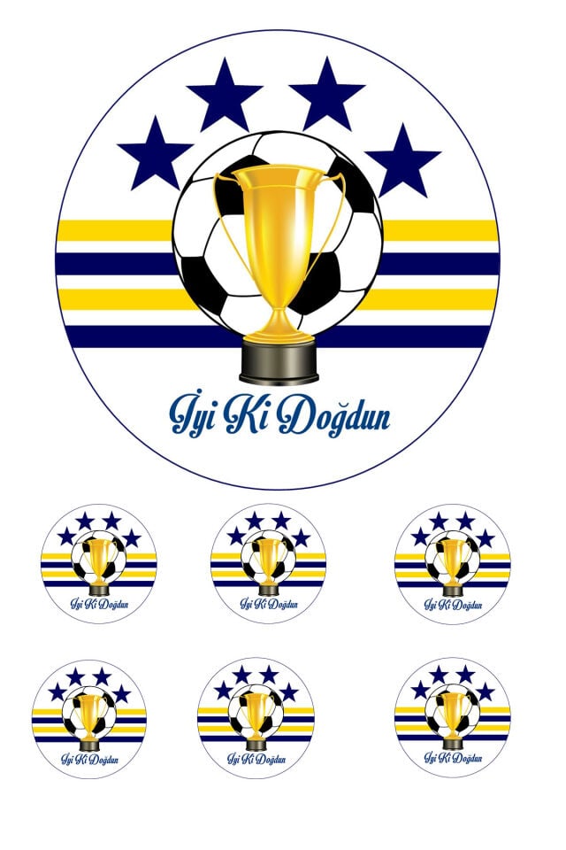Yenilebilir Pasta Resmi Futbol Lacivert Sarı Model 6-8-10 Kişilik Pastaya Uygun 16 cm Ebat