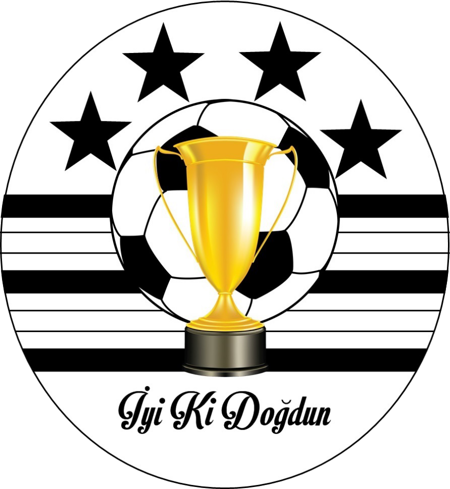 Yenilebilir Pasta Resmi Futbol Beyaz Siyah  Model 6-8-10 Kişilik Pastaya Uygun 16 cm Ebat