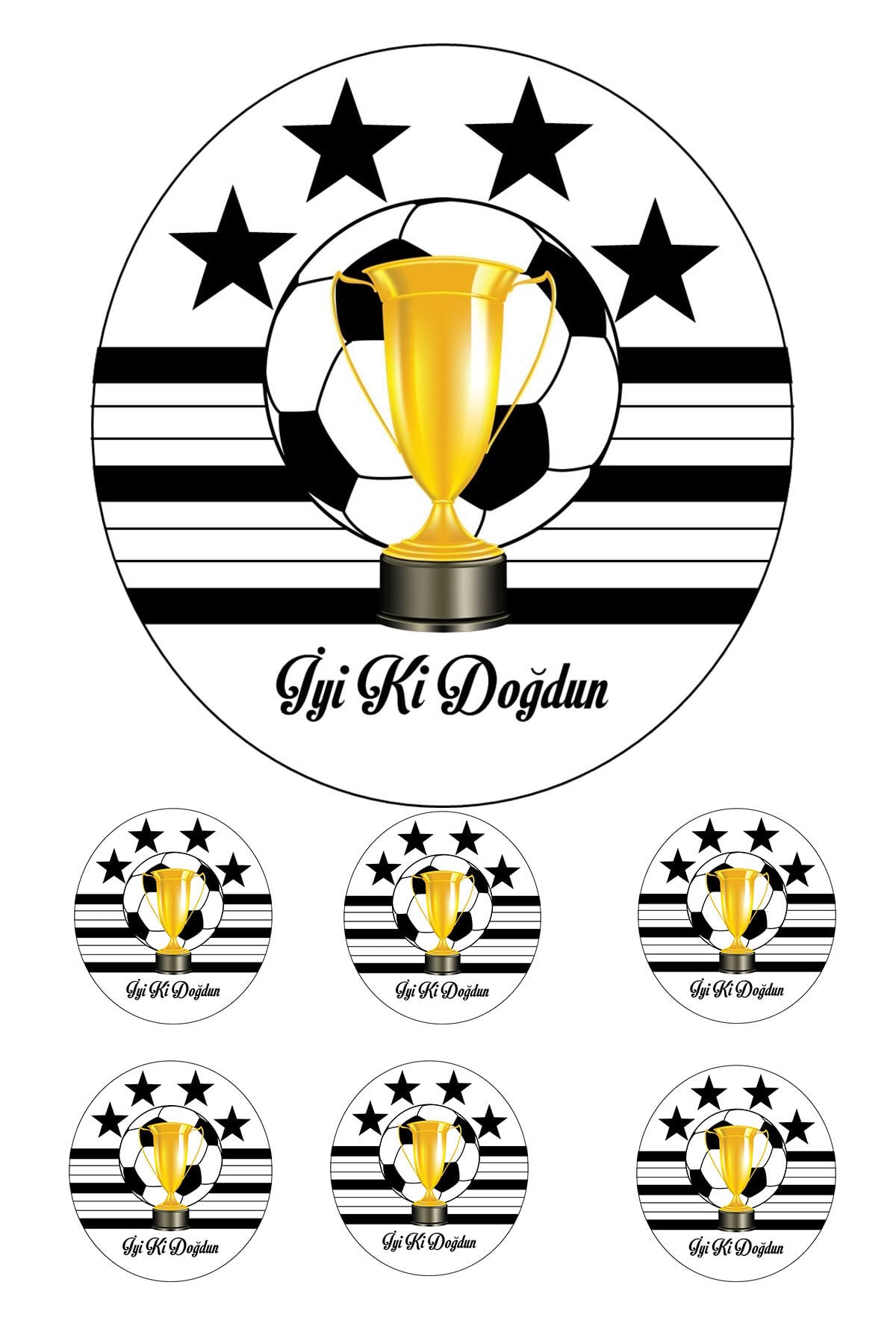 Yenilebilir Pasta Resmi Futbol Beyaz Siyah  Model 6-8-10 Kişilik Pastaya Uygun 16 cm Ebat