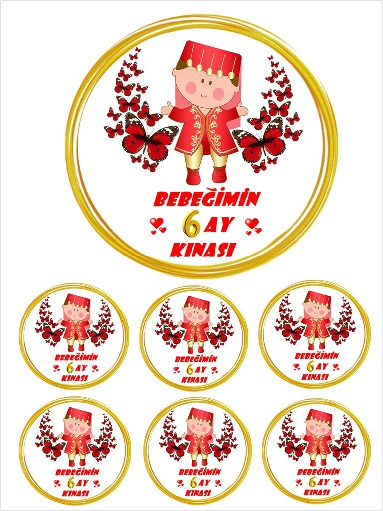 Yenilebilir Pasta Resmi Altı Ay Kınası Model 6-8-10 Kişilik Pastaya Uygun 16 cm Ebat