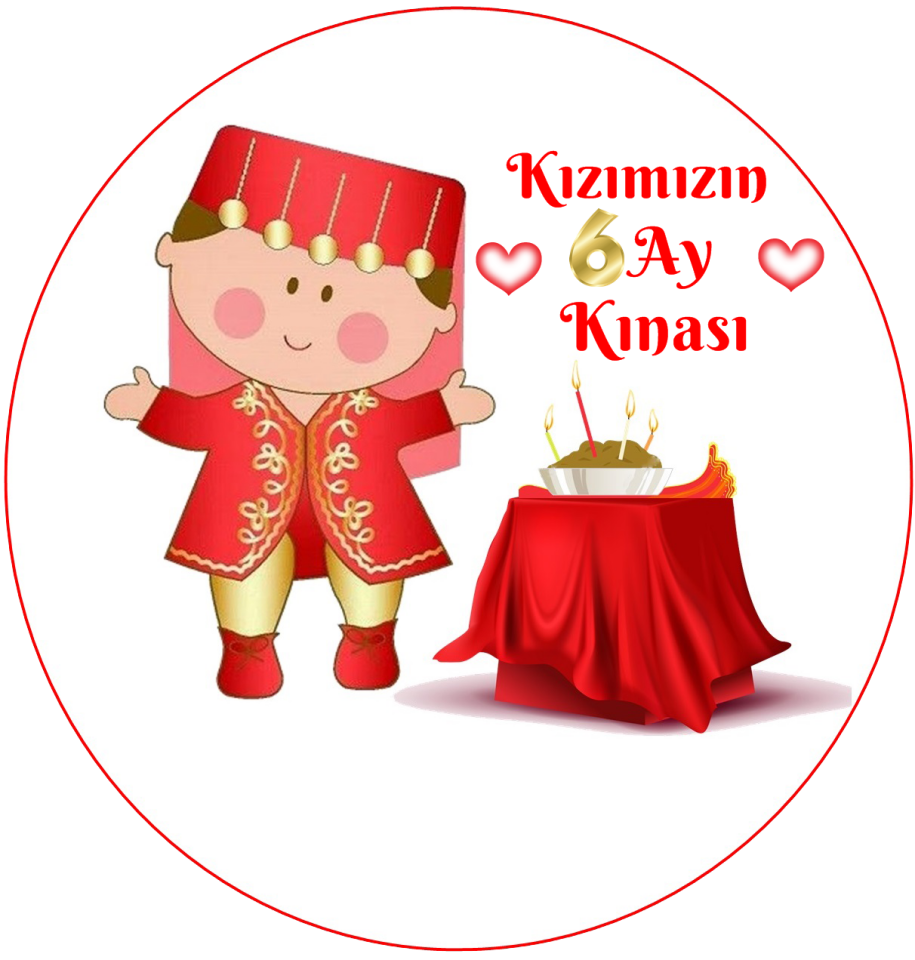 Yenilebilir Pasta Resmi Altı Ay Kınası Model 6-8-10 Kişilik Pastaya Uygun 16 cm Ebat