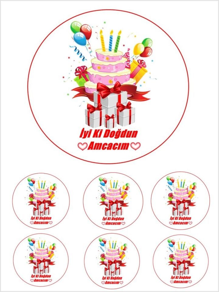 Yenilebilir Pasta Resmi Amcacım  Model 6-8-10 Kişilik Pastaya Uygun 16 cm Ebat