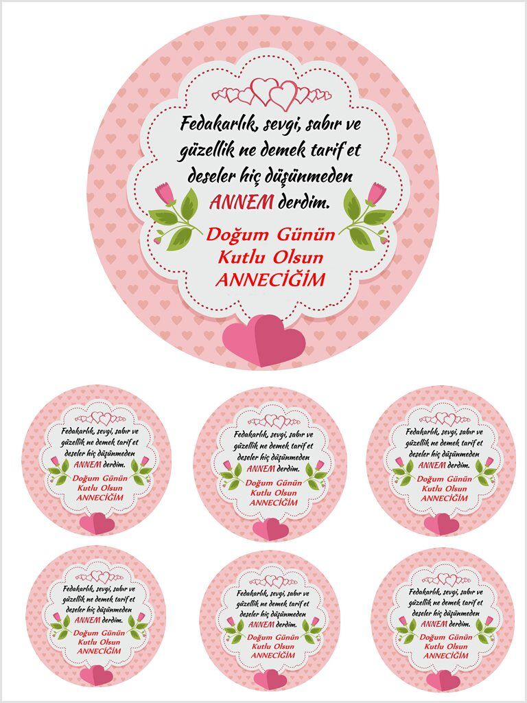 Yenilebilir Pasta Resmi Anne  Doğum Günü Model 6-8-10 Kişilik Pastaya Uygun 16 cm Ebat