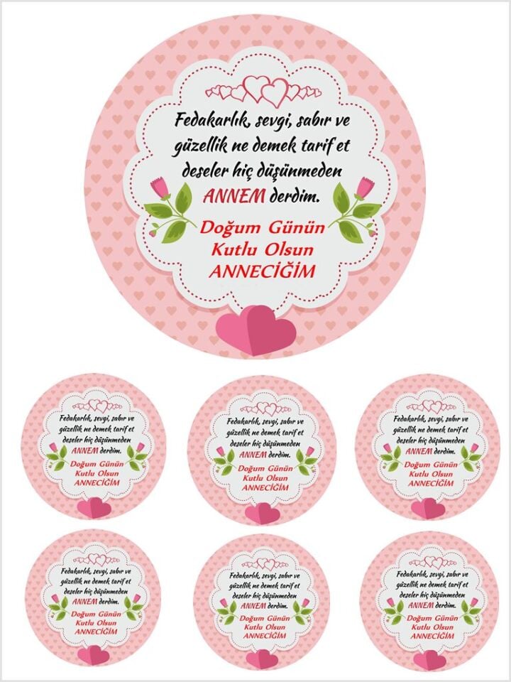 Yenilebilir Pasta Resmi Anne  Doğum Günü Model 6-8-10 Kişilik Pastaya Uygun 16 cm Ebat