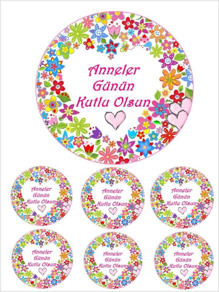 Yenilebilir Pasta Resmi Anneler Günü  Model 6-8-10 Kişilik Pastaya Uygun 16 cm Ebat