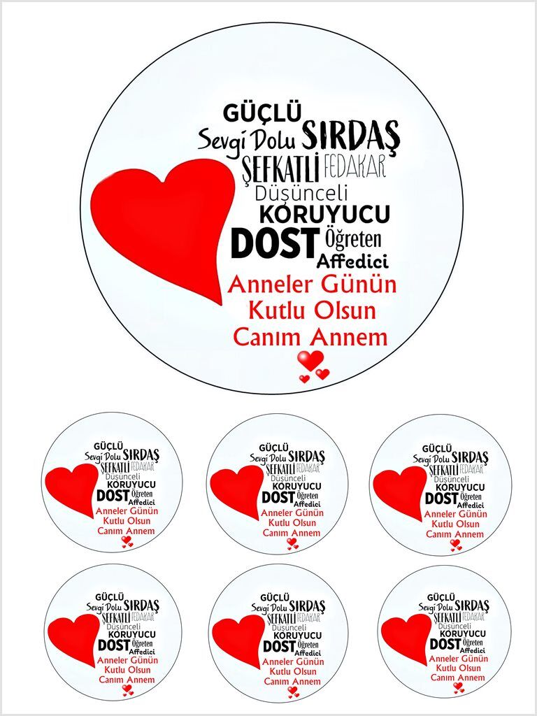 Yenilebilir Pasta Resmi Anneler Günü  Model 6-8-10 Kişilik Pastaya Uygun 16 cm Ebat
