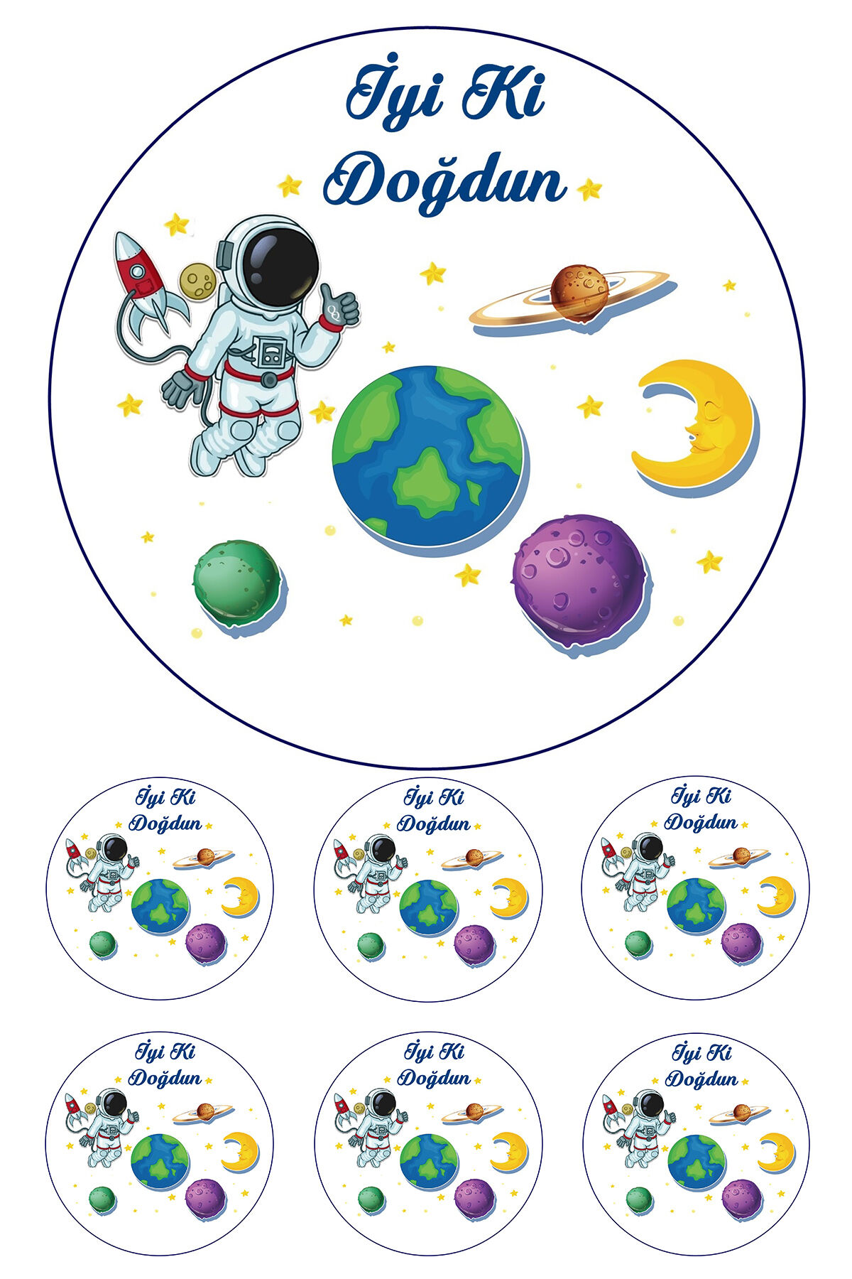 Yenilebilir Pasta Resmi Astronot Model 6-8-10 Kişilik Pastaya Uygun 16 cm Ebat