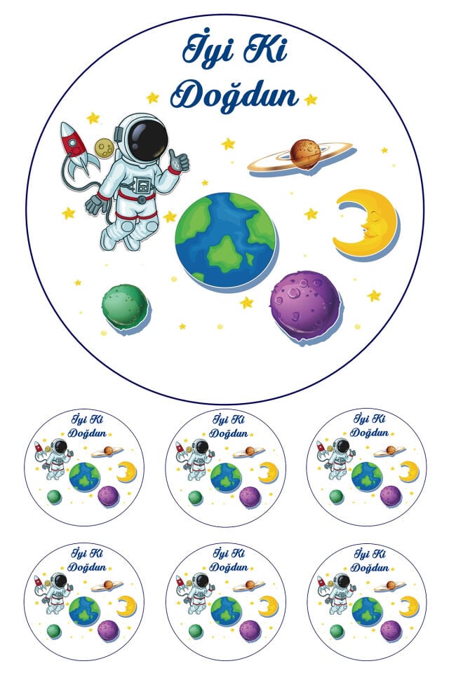 Yenilebilir Pasta Resmi Astronot Model 6-8-10 Kişilik Pastaya Uygun 16 cm Ebat
