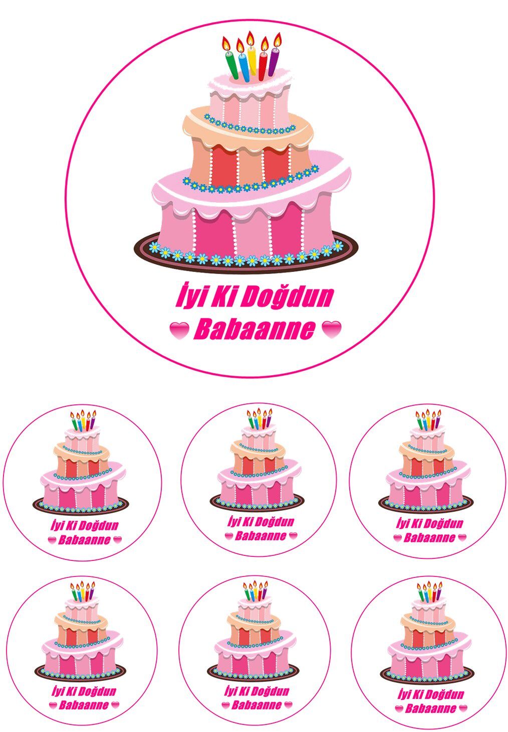 Yenilebilir Pasta Resmi Babanne Model 6-8-10 Kişilik Pastaya Uygun 16 cm Ebat