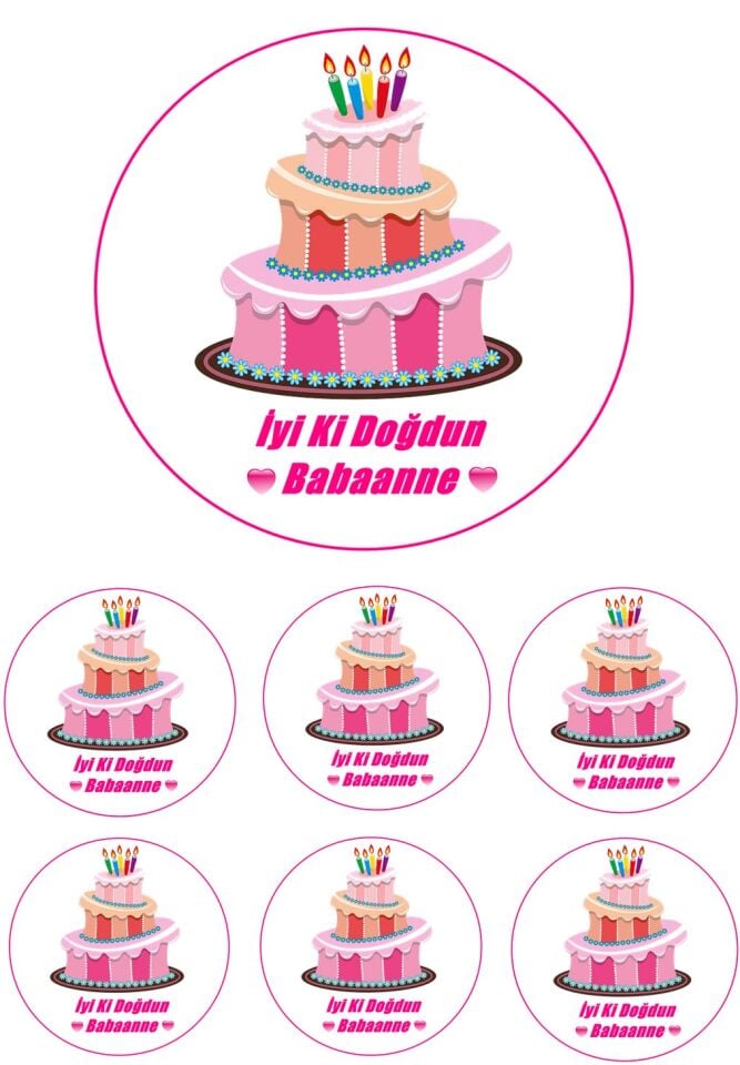 Yenilebilir Pasta Resmi Babanne Model 6-8-10 Kişilik Pastaya Uygun 16 cm Ebat