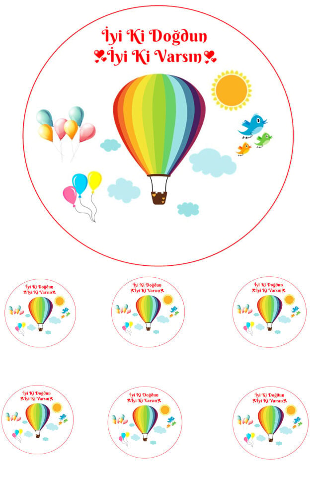 Yenilebilir Pasta Resmi Balon Temalı Model 6-8-10 Kişilik Pastaya Uygun 16 cm Ebat