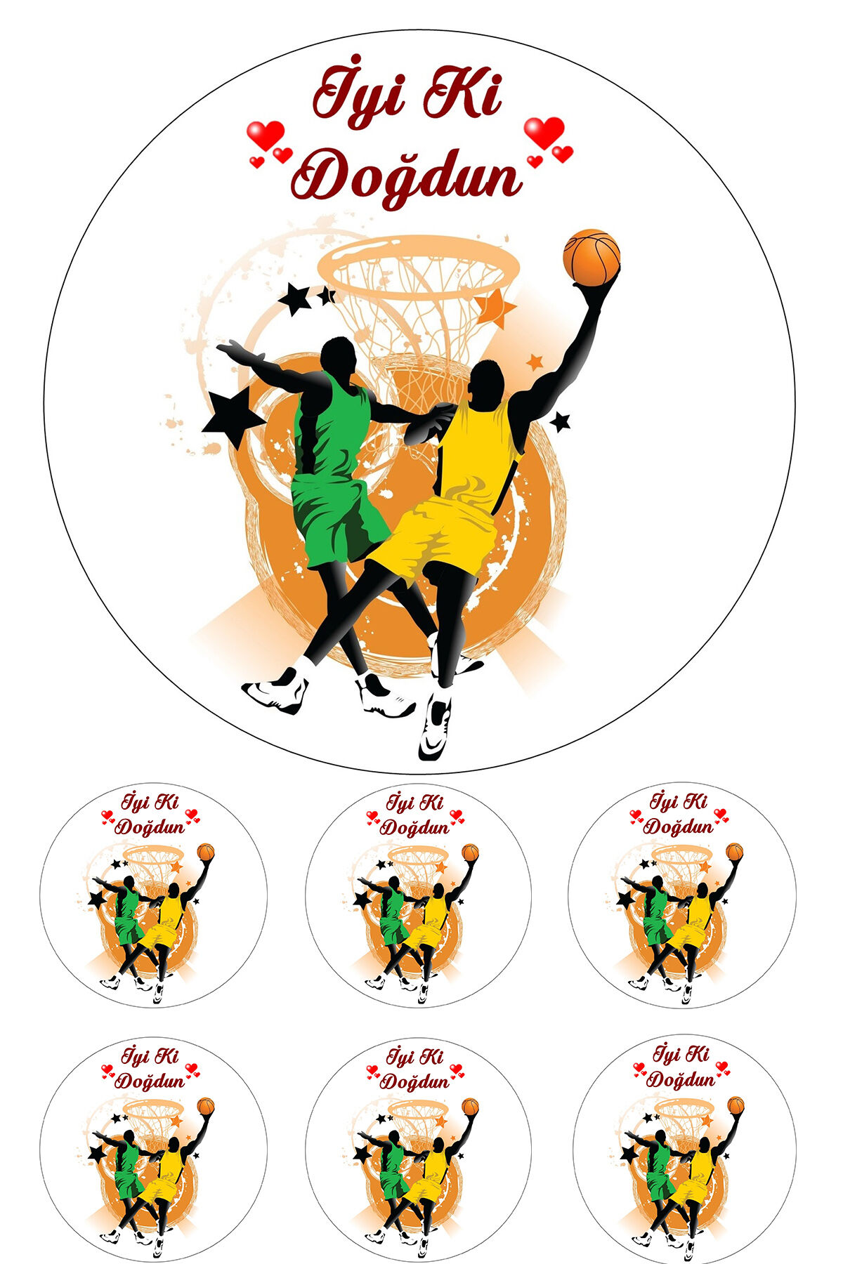 Yenilebilir Pasta Resmi Basketbol Temalı Model 6-8-10 Kişilik Pastaya Uygun 16 cm Ebat