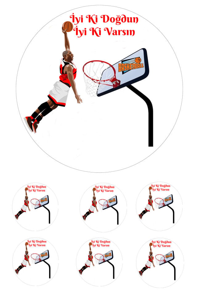 Yenilebilir Pasta Resmi Basketbol Temalı Model 6-8-10 Kişilik Pastaya Uygun 16 cm Ebat