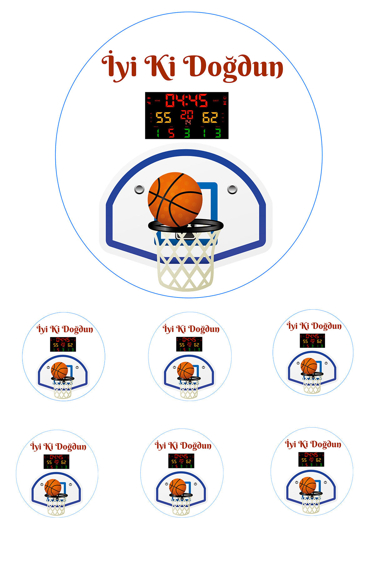 Yenilebilir Pasta Resmi Basketbol Temalı Model 6-8-10 Kişilik Pastaya Uygun 16 cm Ebat