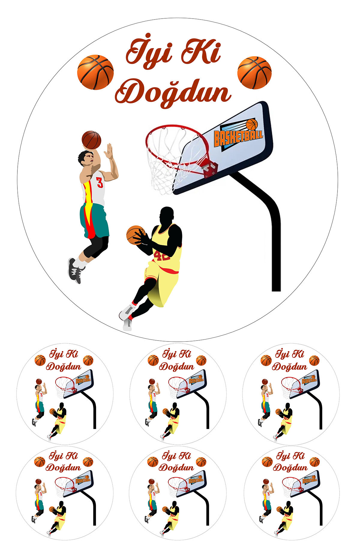 Yenilebilir Pasta Resmi Basketbol Temalı Model 6-8-10 Kişilik Pastaya Uygun 16 cm Ebat