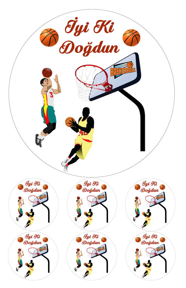 Yenilebilir Pasta Resmi Basketbol Temalı Model 6-8-10 Kişilik Pastaya Uygun 16 cm Ebat