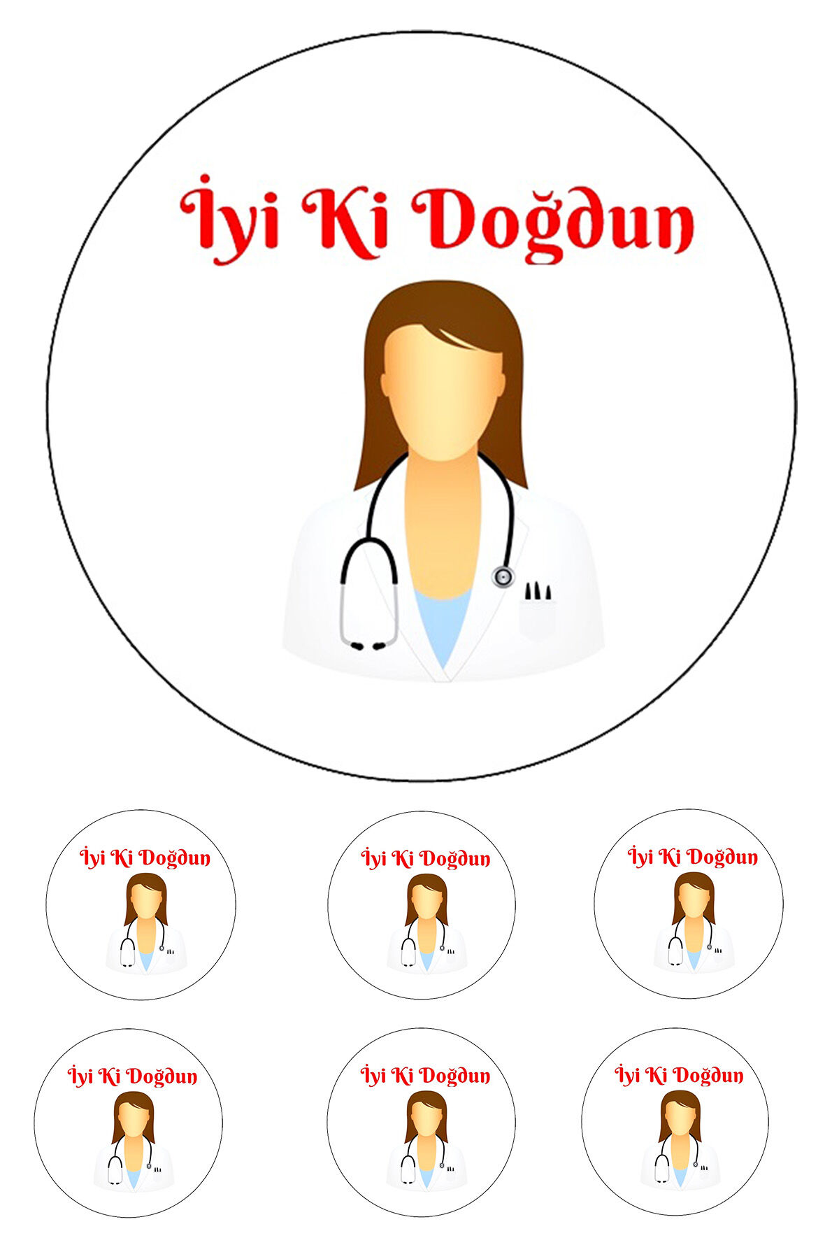 Yenilebilir Pasta Resmi Bayan Doktor Temalı Model 6-8-10 Kişilik Pastaya Uygun 16 cm Ebat